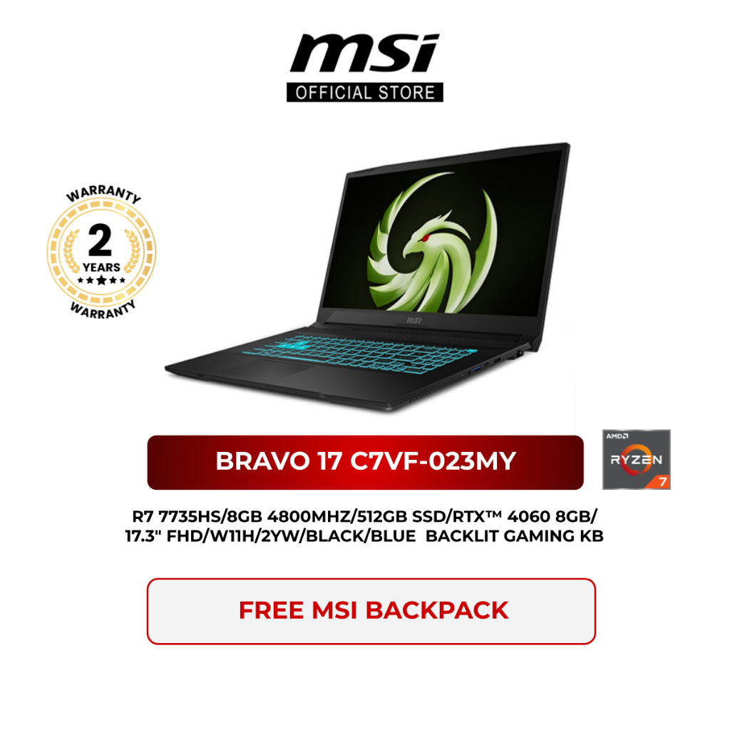 MSI BRAVO 17 C7VF-023MY/ C7VE-024MY(R5/R7 7/RTX 4060/DDR5 8GB RAM/512GB ...