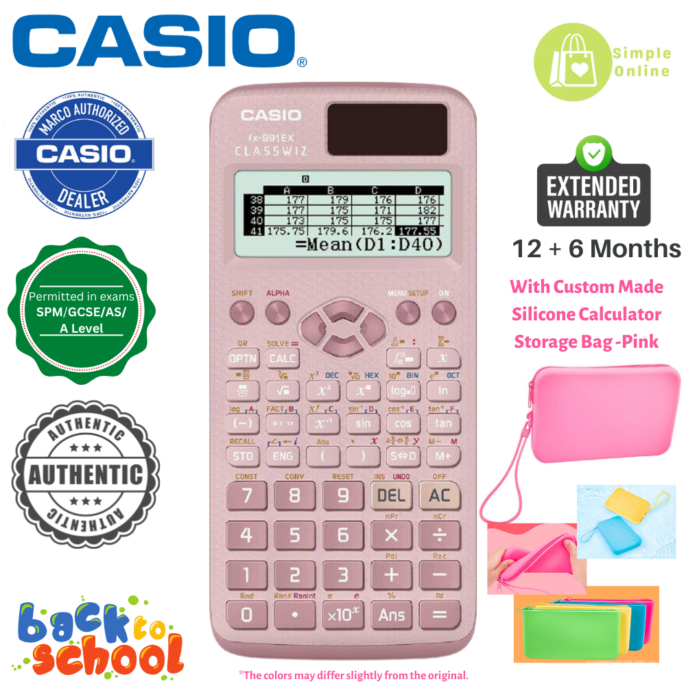 Genuine Casio FX-991EX -PK Pink ClassWiz Series Scientific Calculator For  School 2-way Power (Solar/Battery)