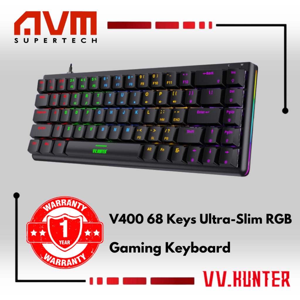 AVM VV.HUNTER V400 68 Keys Ultra-Slim RGB Mechanical Gaming Keyboard ...