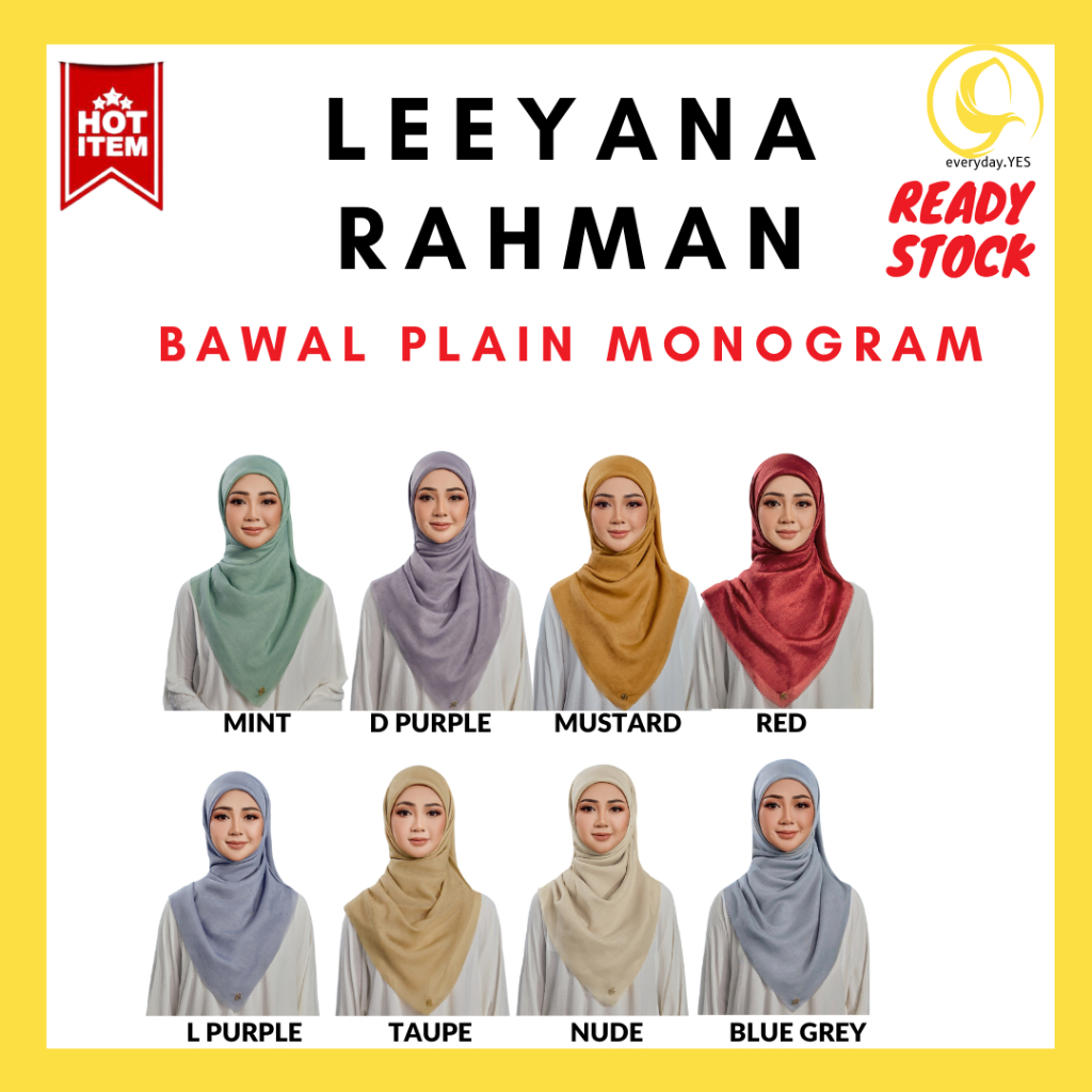 [ READY STOCK LEEYANARAHMAN ] Tudung Bawal Plain Monogram Printed Scarf ...