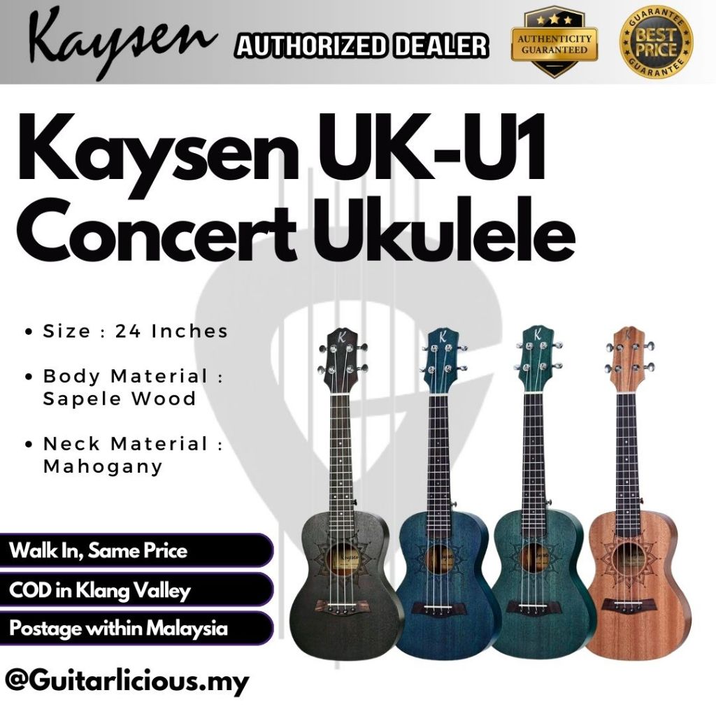 Kaysen 24 Inch Concert Ukulele Sapele Wood With Floral Rosette Kaysen U1 Nylon Strings 4