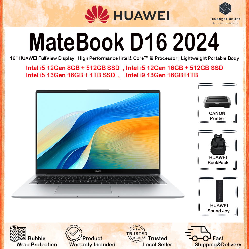 HUAWEI MateBook D16 2024 i5/i9 12TH 13TH (8+512GB)(16+512GB)(16+1TB