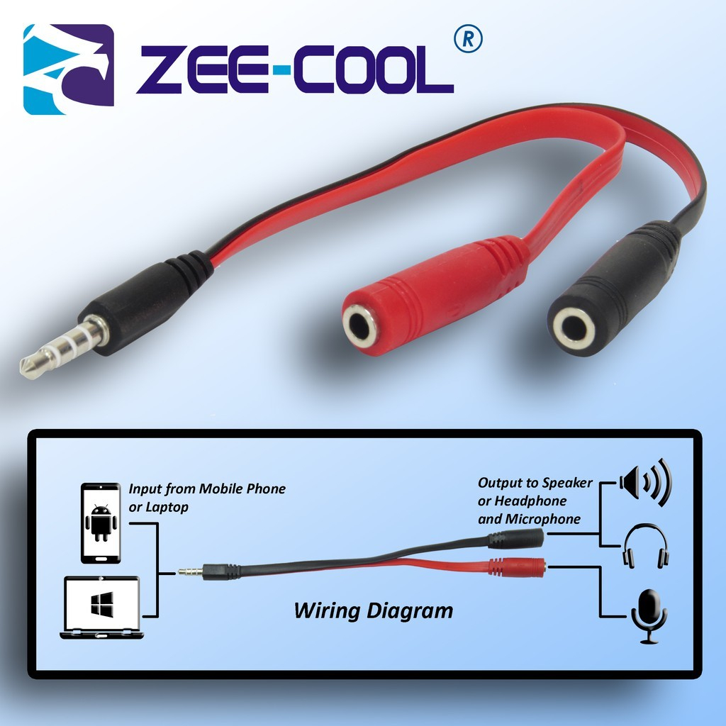 Headphone and Microphone combiners cable / 3.5mm TRRS Audio Female Jack