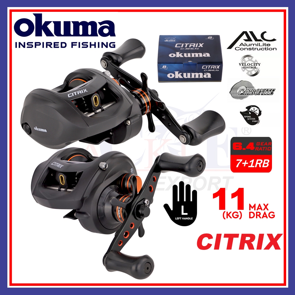 11kg Max Drag Okuma Citrix Ci 364LXa Baitcasting Fishing Reel 7+1BB Low  Profile BC Left Handle Mesin Pancing Outdoors