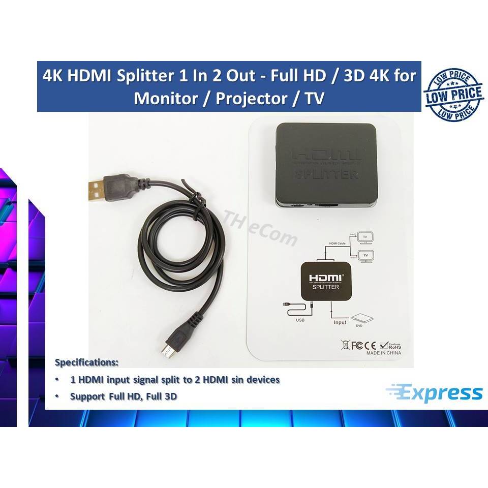 4K HDMI Splitter 1 In 2 Out (Screen Duplicate Splitter) Full HD / 3D