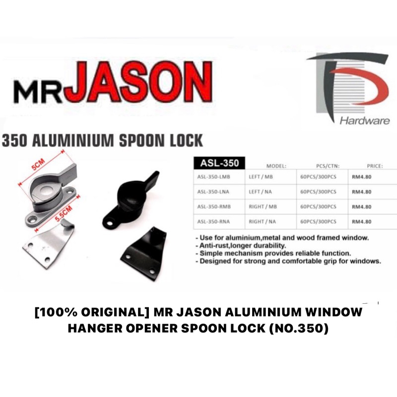 [100% ORIGINAL] MR JASON ALUMINIUM WINDOW HANGER OPENER SPOON LOCK (NO ...