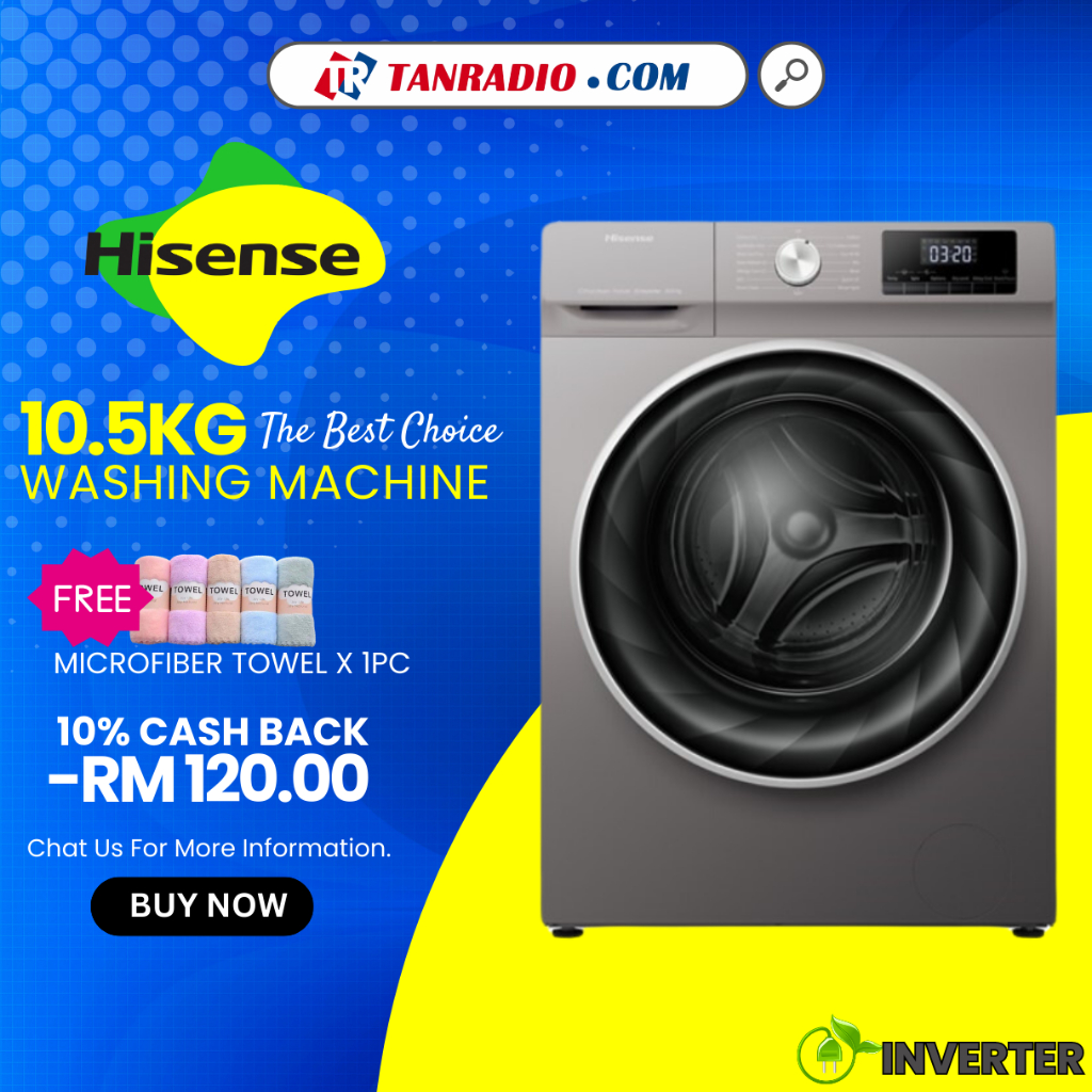 【Free Shipping】Hisense 10.5kg Inverter Front Load Washer Washing Machine (5 Star Energy Saving