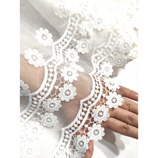 220MM Embroidery Lace Border Lace Trim Wedding White Fabric Putih Baju  Kurung Ka Kain Renda Kahwin Borong [1 Yard]