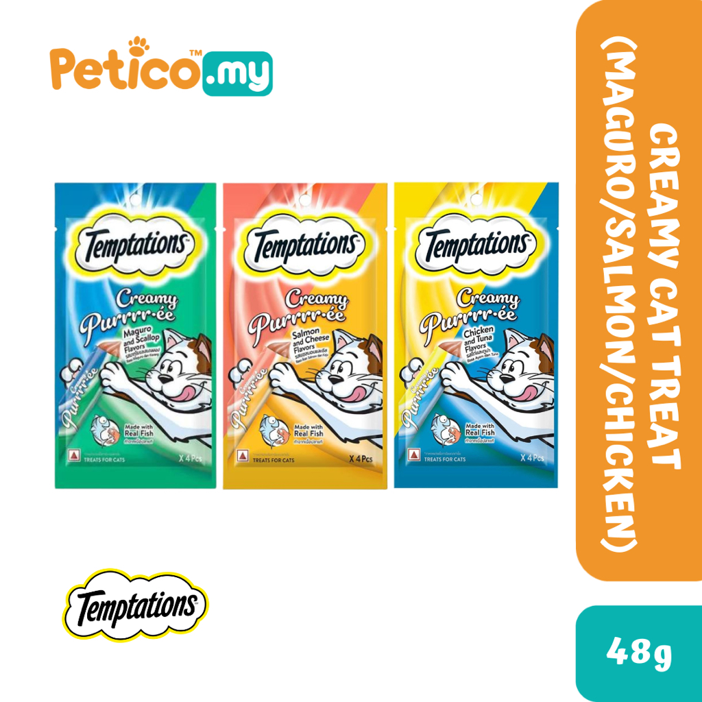 Temptations Creamy Purrrree 12gx4 Sachets Cat Treat Maguro Scallop 