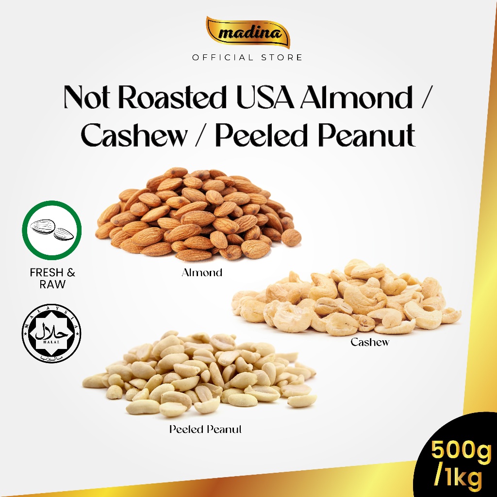 [500G/1KG] RAW - Not Roasted USA Almond/Cashew/Peeled Peanut - Badam ...