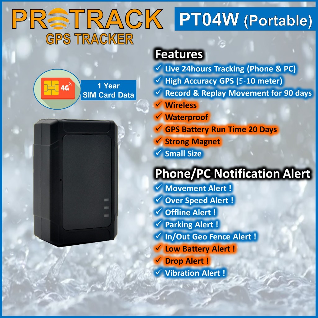 GPS Tracker PT04W Wireless Waterproof [12 Months GPS Data Included] Builtin Battery, for Car