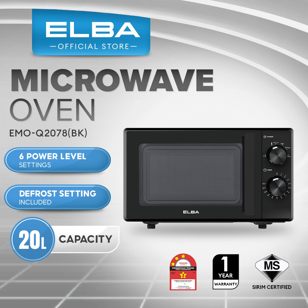 (NEW) ELBA 20L Microwave Oven EMOQ2078(BK) 6 Power Level, Defrost