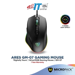 Micropack Ares GM-07 Wired Gaming RGB Mouse with Backlit | Professional Gaming Mouse | 11 Modes Light Effect - Black