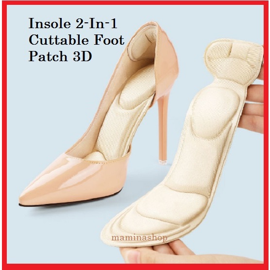 Insole 2-IN-1 Cuttable Foot Patch 3D Sponge Anti-Wear Massage Heel ...