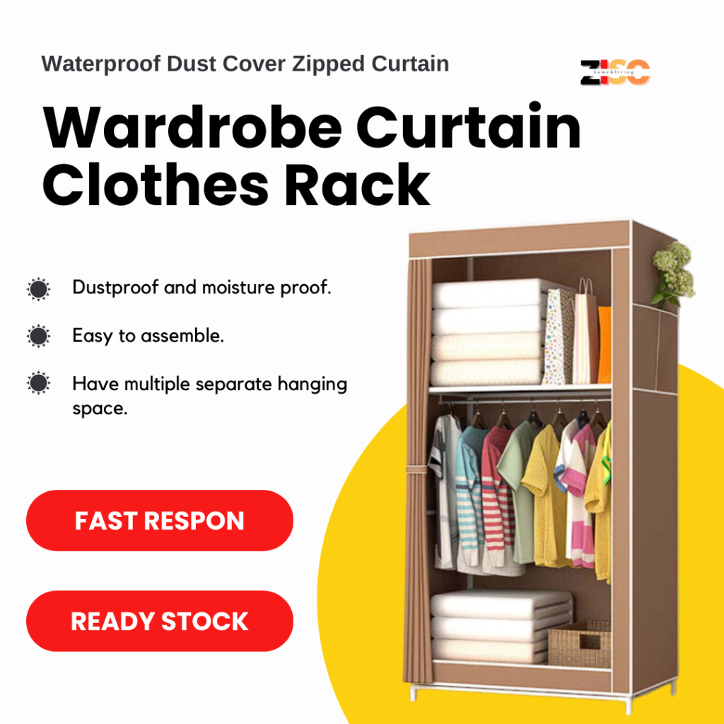 Wardrobe Cover Curtain Clothes Rack Rak Bilik Baju Lemari Rak Almari ...