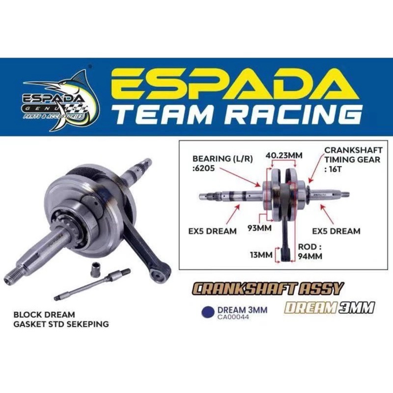 HONDA EX5 DREAM CRANKSHAFT CRANK SHAFT RACING JET 3MM 100 ORIGINAL ESPADA CRANK SHAFT RACING