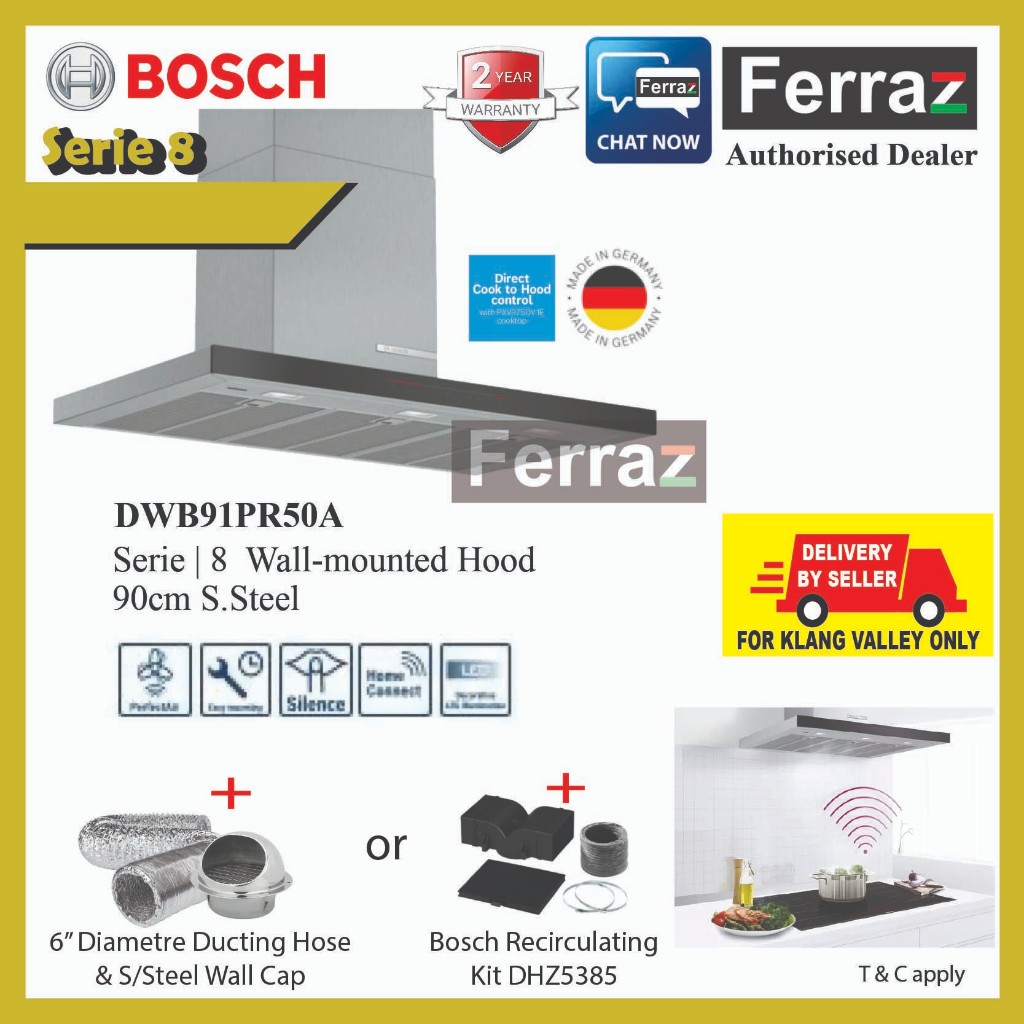 Bosch DWB91PR50A Series 8 Wall Mounted Hood 90cm Stainless steel