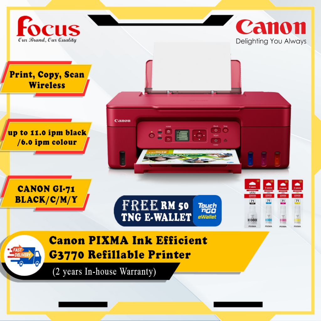 Canon Pixma G3770 Wireless Refillable Ink Tank Printer With Low Cost Printing Printer Shopee 0603