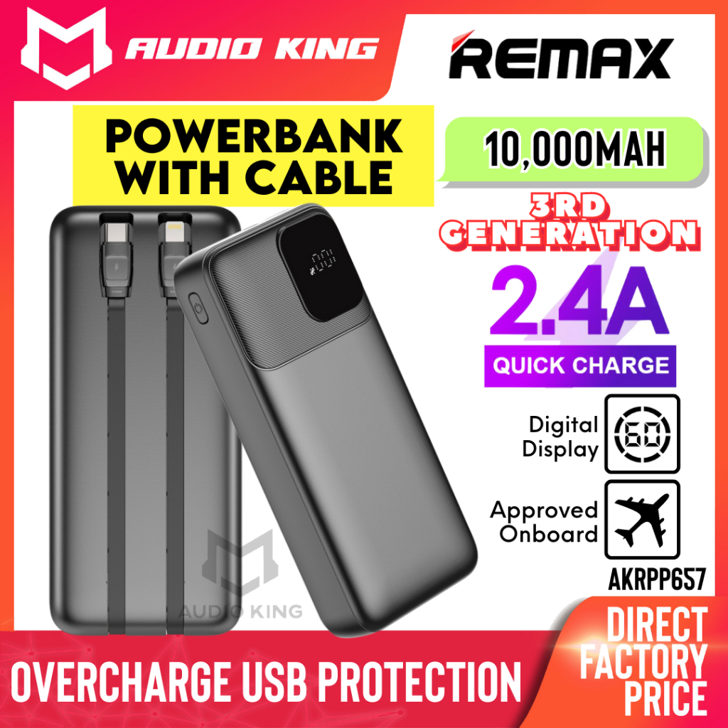 REMAX Quick Charge 2.4A Powerbank 10000mAh With Built In Type C Cable ...