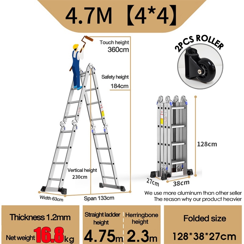 🚀Fast delivery🚀Aluminium Folding ladder 4.7m/3.7m Folding ladder 4x5 ...