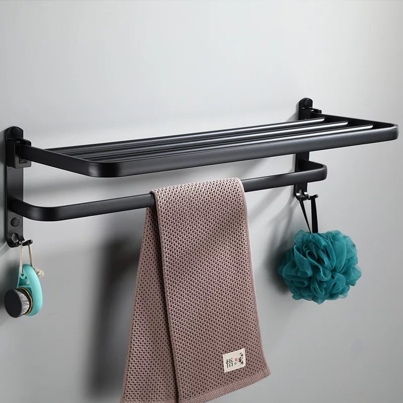 BATHKITCHZ Black Matte Aluminium Storage Rack Bathroom Black Towel Towel Hotel Bathroom Towel ...