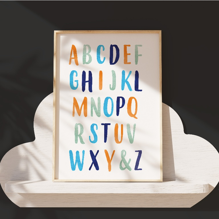 Learning Alphabet ABC Poster with frame in Blue theme (Nursery Series ...