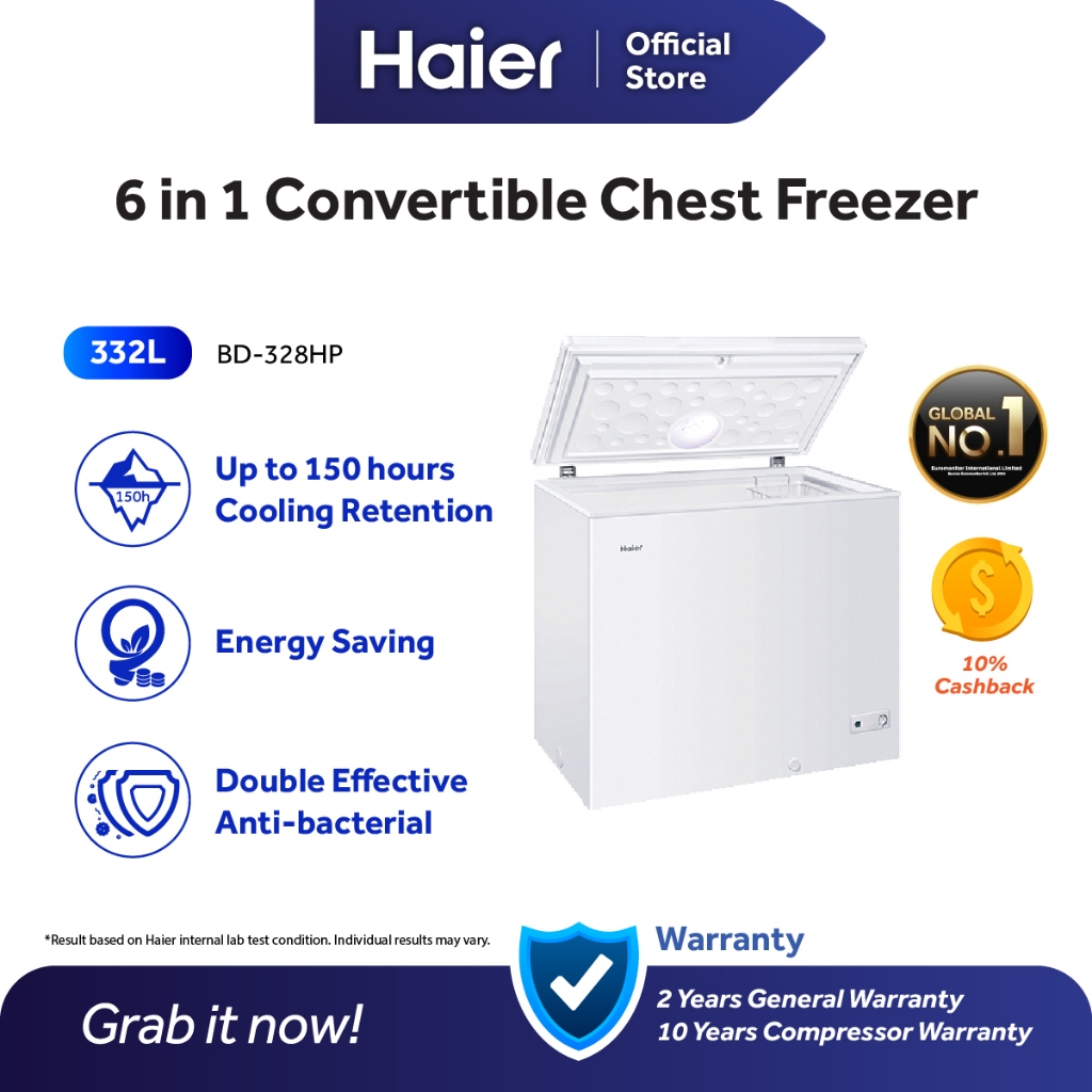 Haier 319L Chest Freezer 6in 1 Convertible Freezer Fridge