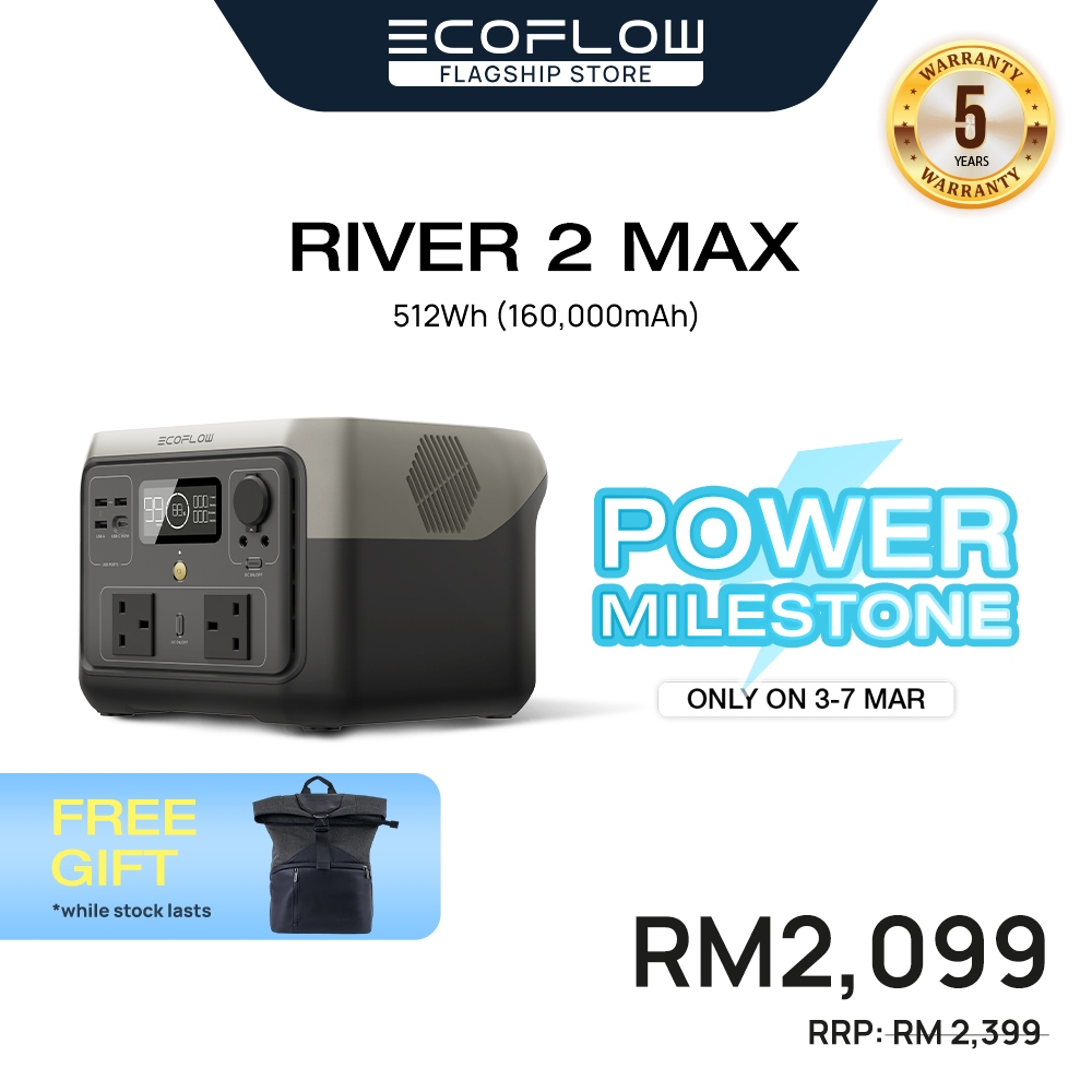 [5 Years Warranty] EcoFlow RIVER 2 Max Portable Power Station 500W