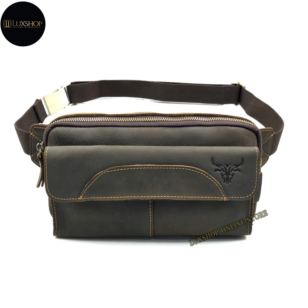 Rush Rider L Size Full Cow Leather Waist Bag Pouch Bag Men Chest Bag ...