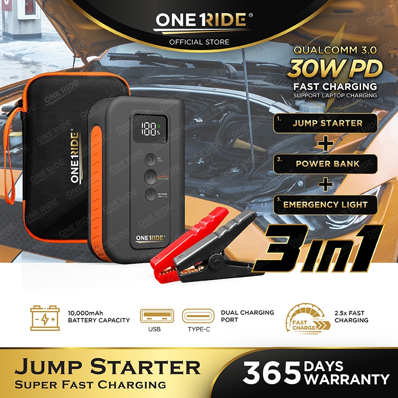 [NEW] ONERIDE 3 IN 1 Jump Starter Power Bank 30W PD Portable