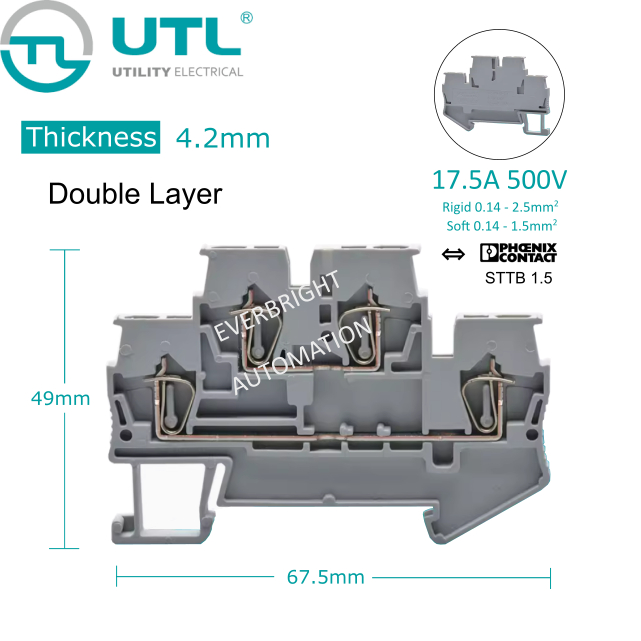 UTL Feed Through Spring Cage Tension Clamp Single Layer Double Layer