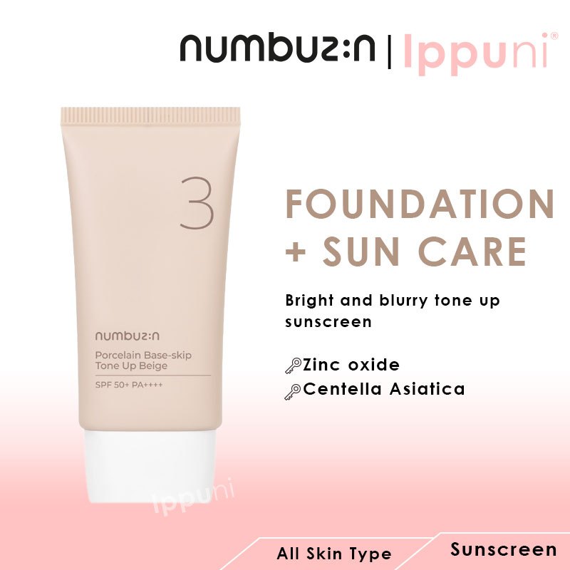 Numbuzin No.3 Porcelain Base-skip Tone Up Beige Tinted Sunscreen SPF50 ...