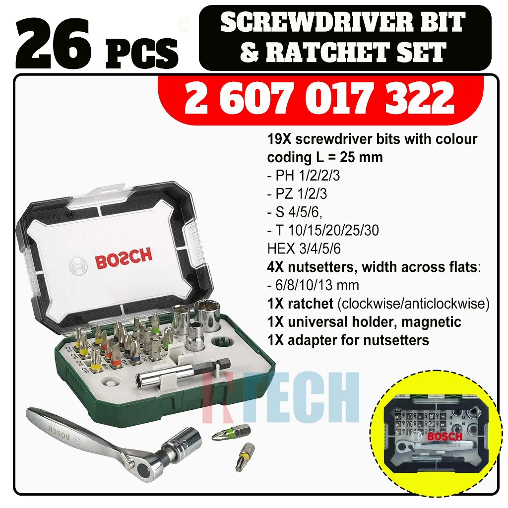 BOSCH 2607017322 26piece screwdriver bit and ratchet set Shopee Malaysia