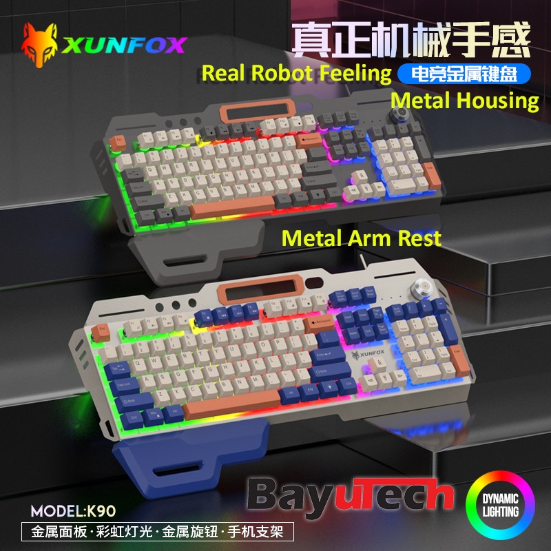 XUNFOX K90 2 Color 104-Keys BlackLight Rainbow USB Wired Gaming ...