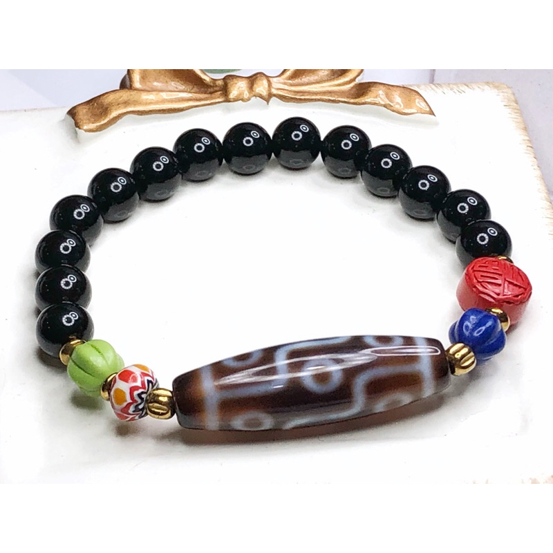 Tibetan Dzi Beads Nine-Eyed Dzi Beads 藏传老矿至纯九眼天珠 38.3x11.9mm