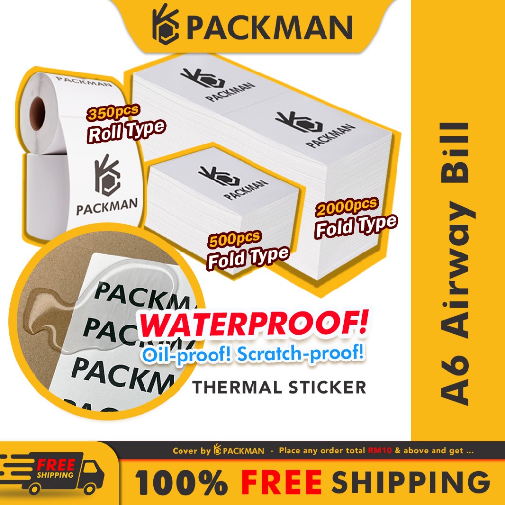 Packman A6 Thermal Sticker Roll/Fold Thermal Label Sticker 100mm*150mm ...