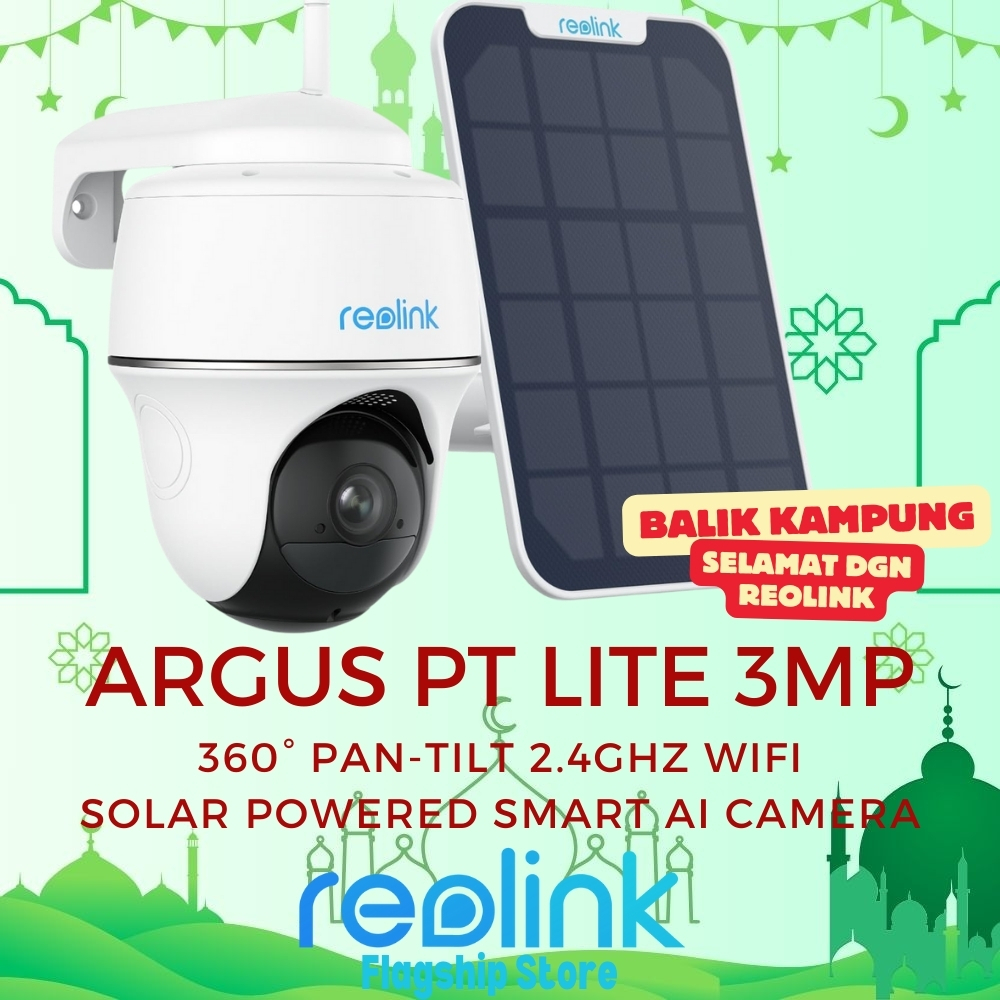 REOLINK Argus PT Lite+SP - 3MP Solar Wireless Camera Security Outdoor, 360°  Pan-Tilt, Person/Vehicle Detection, 2.4GHz WiFi Solar Powered Camera for