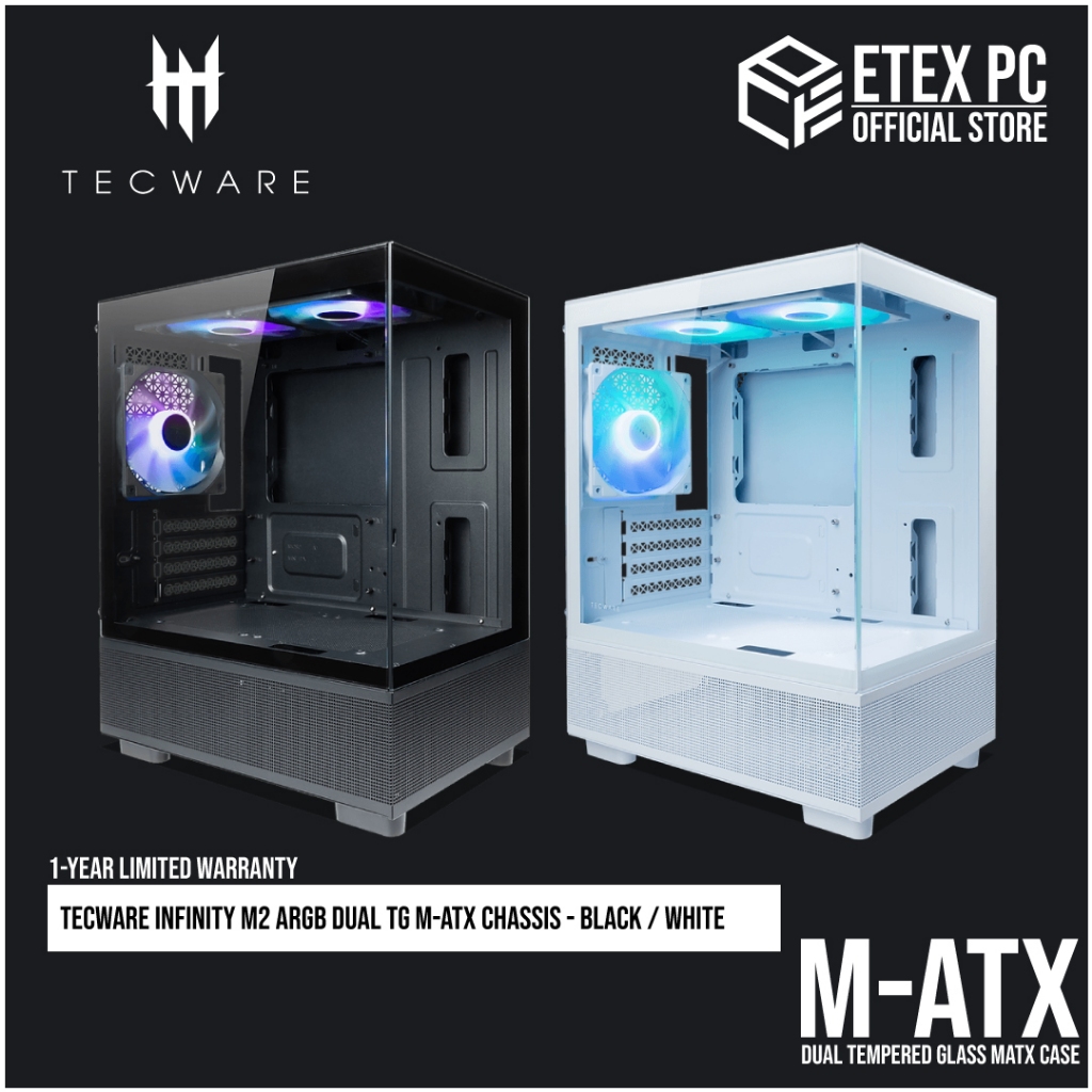 Tecware Infinity M2 ARGB Dual TG mATX Chassis - Black / White # TWCA ...