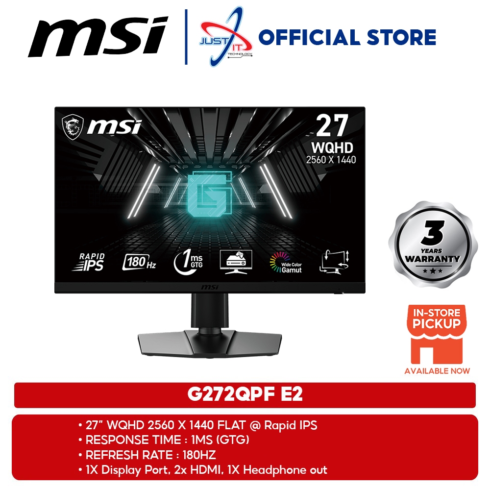 MSI G272QPF E2 27" GAMING MONITOR ( 27" WQHD RAPID IPS / 1MS / 180Hz ...