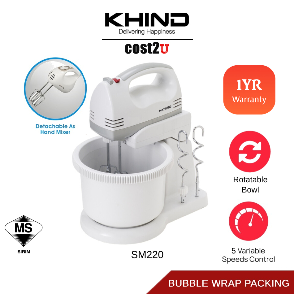 Khind 2L 2in1 Stand Mixer SM220 (Hand Mixer 160W Pengadun Berdiri
