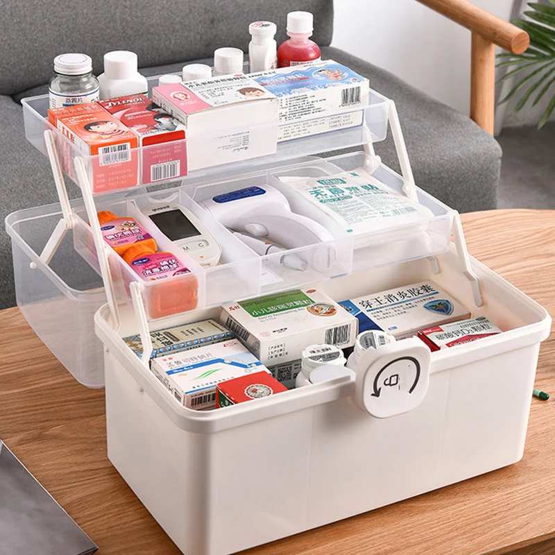 3 Tier Large First Aid Transparent Plastic Medicine Portable Household ...