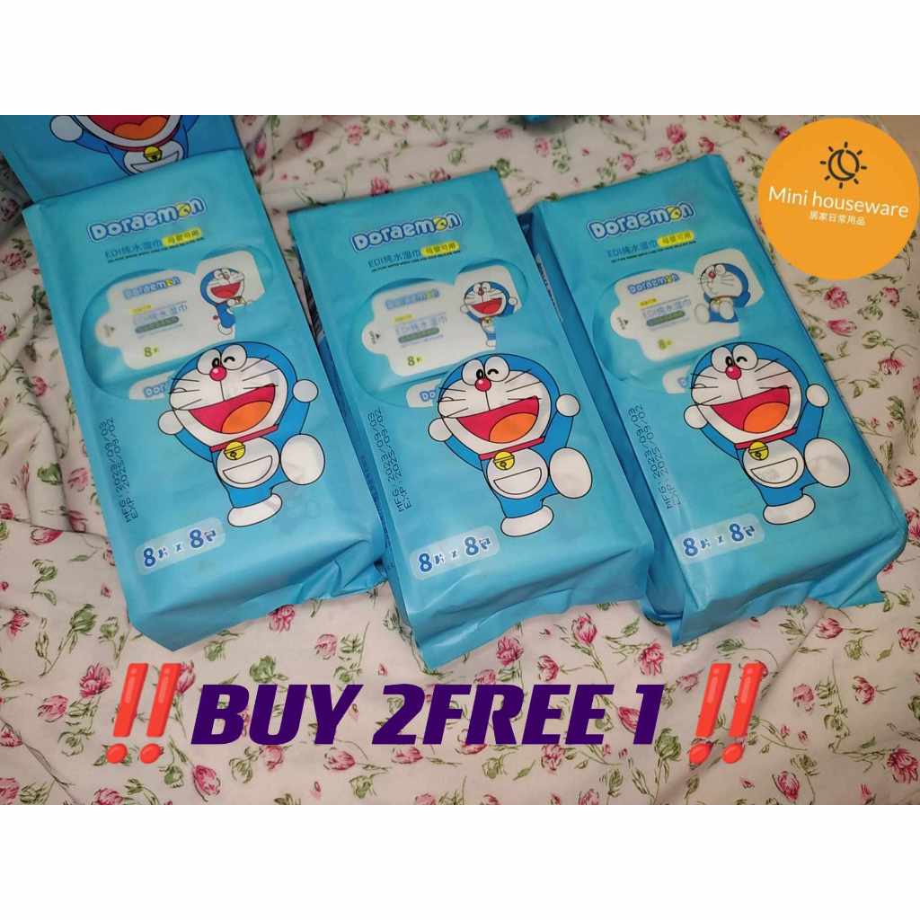 ‼️buy 2 Free 1‼️mini Lap Basah Tangan Dan Mulutdoraemon Edi Pure Water Wipes8pieces8packs 1239