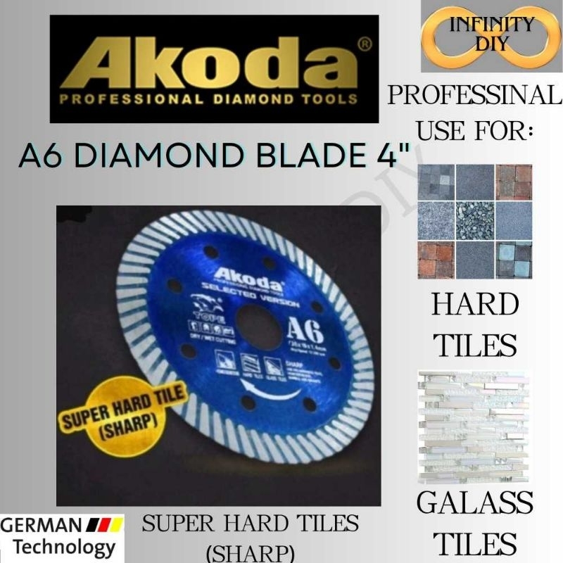 A6 AKODA DIAMOND BLADE 4" CUT TILES/MATA POTONG HARD TILES/MATA GRINDER