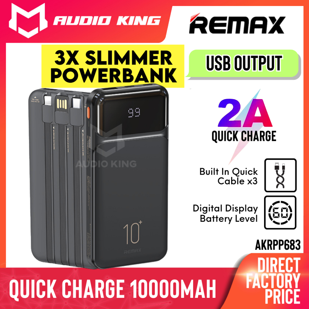 REMAX Travel Slim Quick Charge 2A Android Powerbank 10000mAh With Built ...