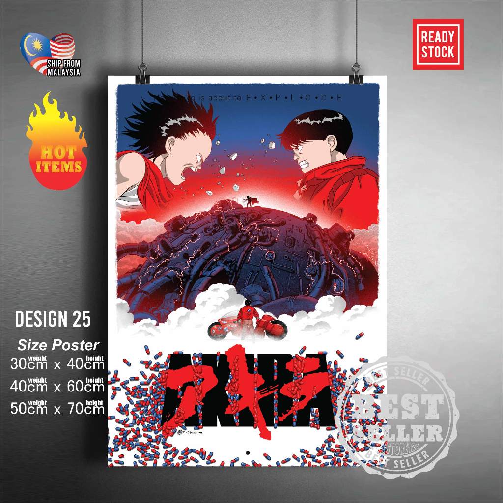 (Ready Stock) Akira Red Fighting Poster Popular Classic Japanese Anime ...