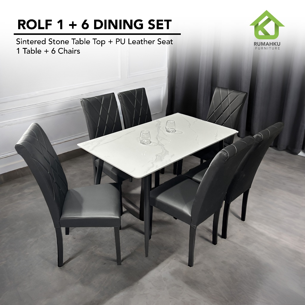 RUMAHKU ROLF 1+6 Ceramic DINING TABLE SET Set Meja Makan /ikea set meja ...