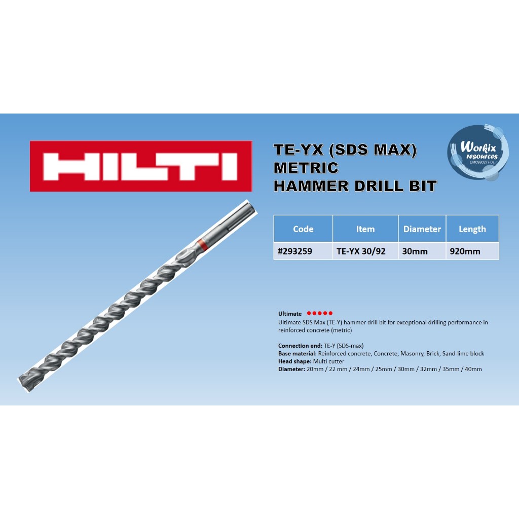 Drill Bit Hilti Te 92 Hammer Drill HILTI TE-YX (SDS MAX) METRIC