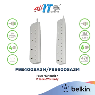 Belkin 4/6 Gang Power Extension Socket with Lightning (3m) F9E400SA3M/F9E600SA3M