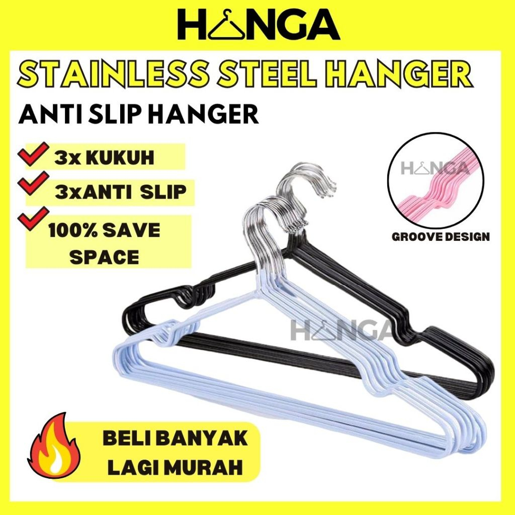 High Quality‼ Anti-Slip Premium Stainless Steel Wire Clothes Hanger ...