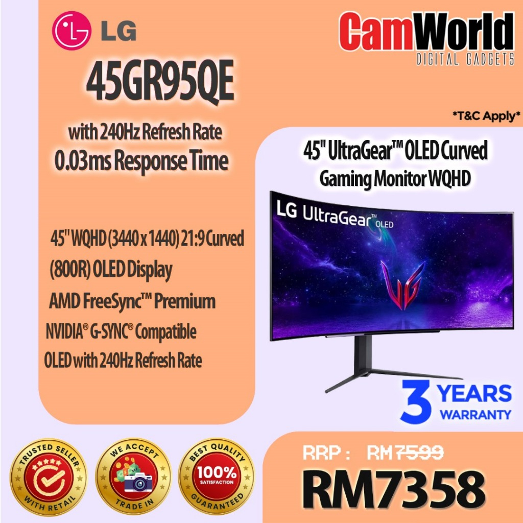 LG (45GR95QE) OLED 240Hz Curve Gaming Monitor WQHD Shopee Malaysia